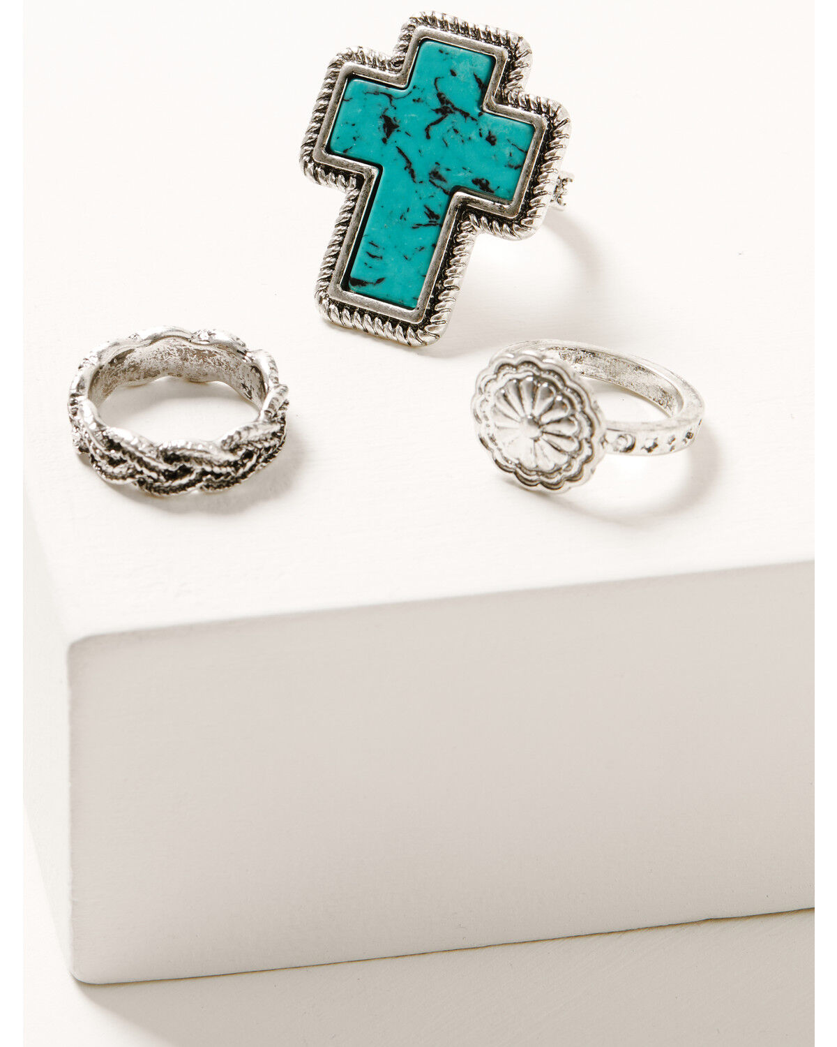 Image #1 - Shyanne Women's Turquoise Cross Statement Ring Set - 3 Piece, Silver, hi-res