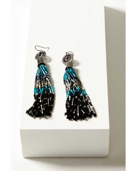 Image #1 - Shyanne Women's Enchanted Forest Deep Teal Seed Bead Fringe Earrings, Pewter, hi-res