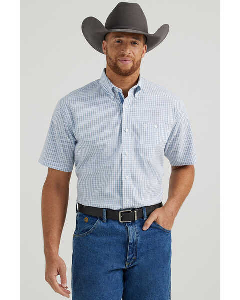 Image #1 - George Strait by Wrangler Men's Plaid Print Short Sleeve Button-Down Stretch Western Shirt - Big , White, hi-res
