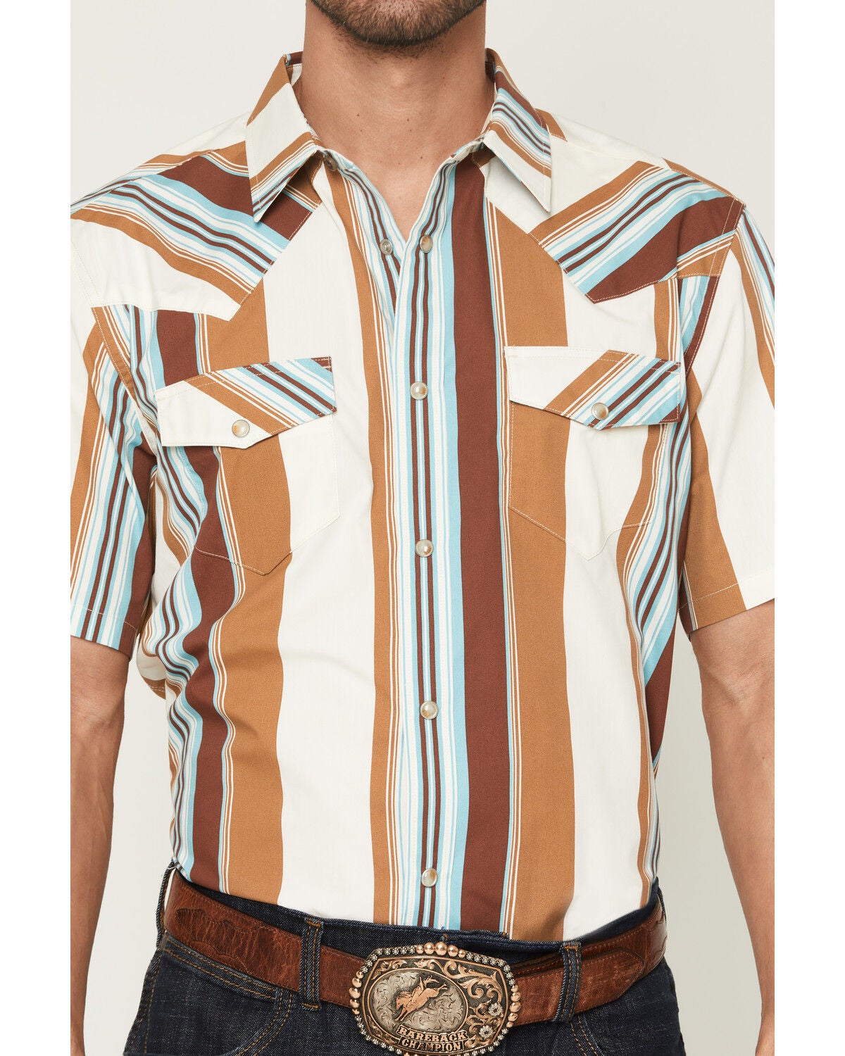 Image #3 - Gibson Trading Co Men's Retro Stripes Short Sleeve Snap Western Shirt, Rust Copper, hi-res