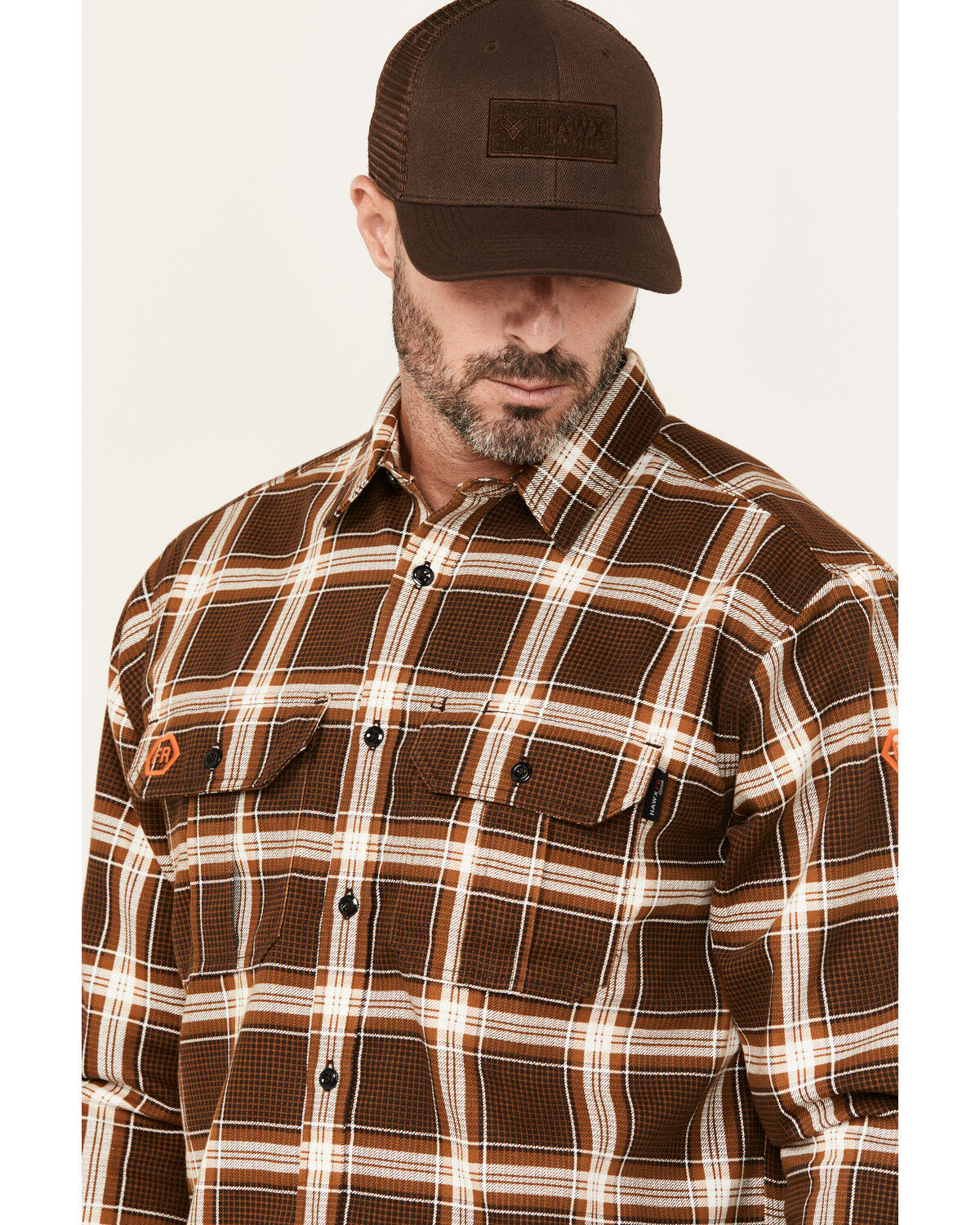 Image #2 - Hawx Men's FR Plaid Print Long Sleeve Button-Down Western Work Shirt, Brown, hi-res