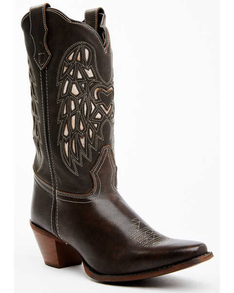 Laredo Women's Heart Angel Wing Cowboy Western Boot - Snip Toe, Dark Brown, hi-res