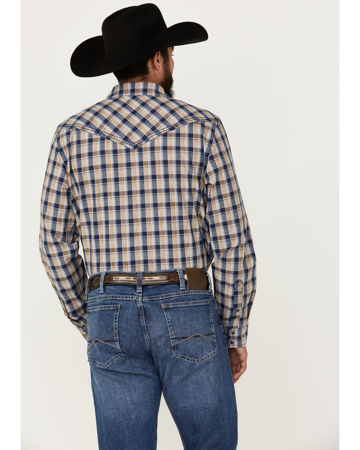 Image #4 - Cody James Men's Colt Plaid Print Long Sleeve Snap Western Shirt, Navy, hi-res