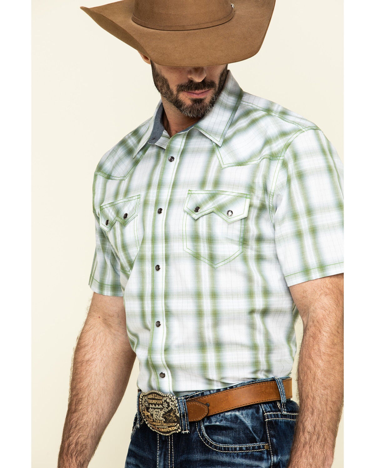 Image #3 - Cody James Men's Woodlands Large Plaid Short Sleeve Western Shirt, White, hi-res