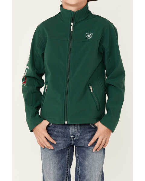 Image #2 - Ariat Boys' Team Mexico Patch Flag Zip-Front Softshell Jacket , Green, hi-res