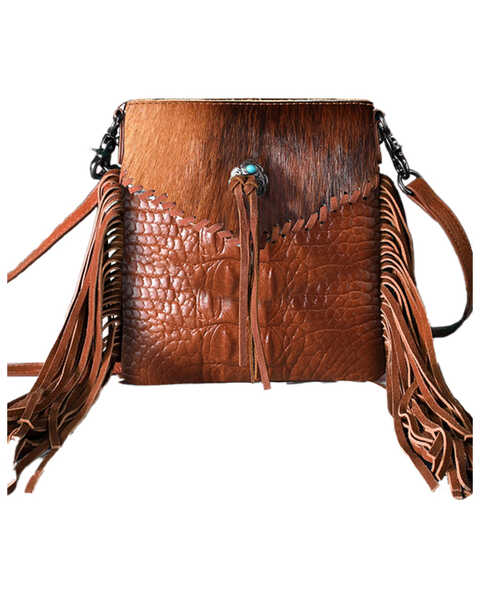 Image #1 - Montana West Women's Hairon Embossed Crossbody Bag , Brown, hi-res