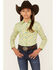 Cruel Girl Girls' Geo Print Long Sleeve Snap Western Shirt, Bright Green, hi-res