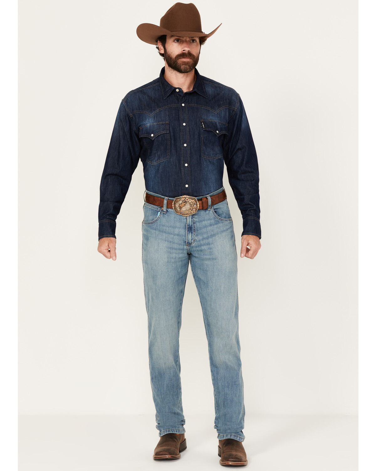 Image #1 - Wrangler Retro Men’s Jacksboro Light Wash Slim Straight Stretch Denim Jeans, Indigo, hi-res