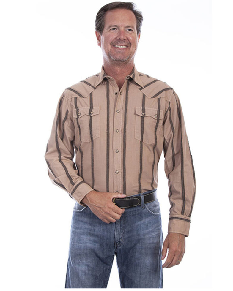 Scully Men's Tan Stripe Long Sleeve Snap Western Shirt , Tan, hi-res