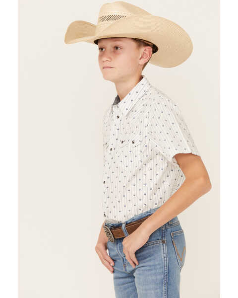 Image #3 - Cody James Boys' Challenger Horseshoe Print Short Sleeve Snap Western Shirt , White, hi-res