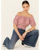 Beyond The Radar Women's Gingham Off-Shoulder Peasant Crop Top , Red, hi-res