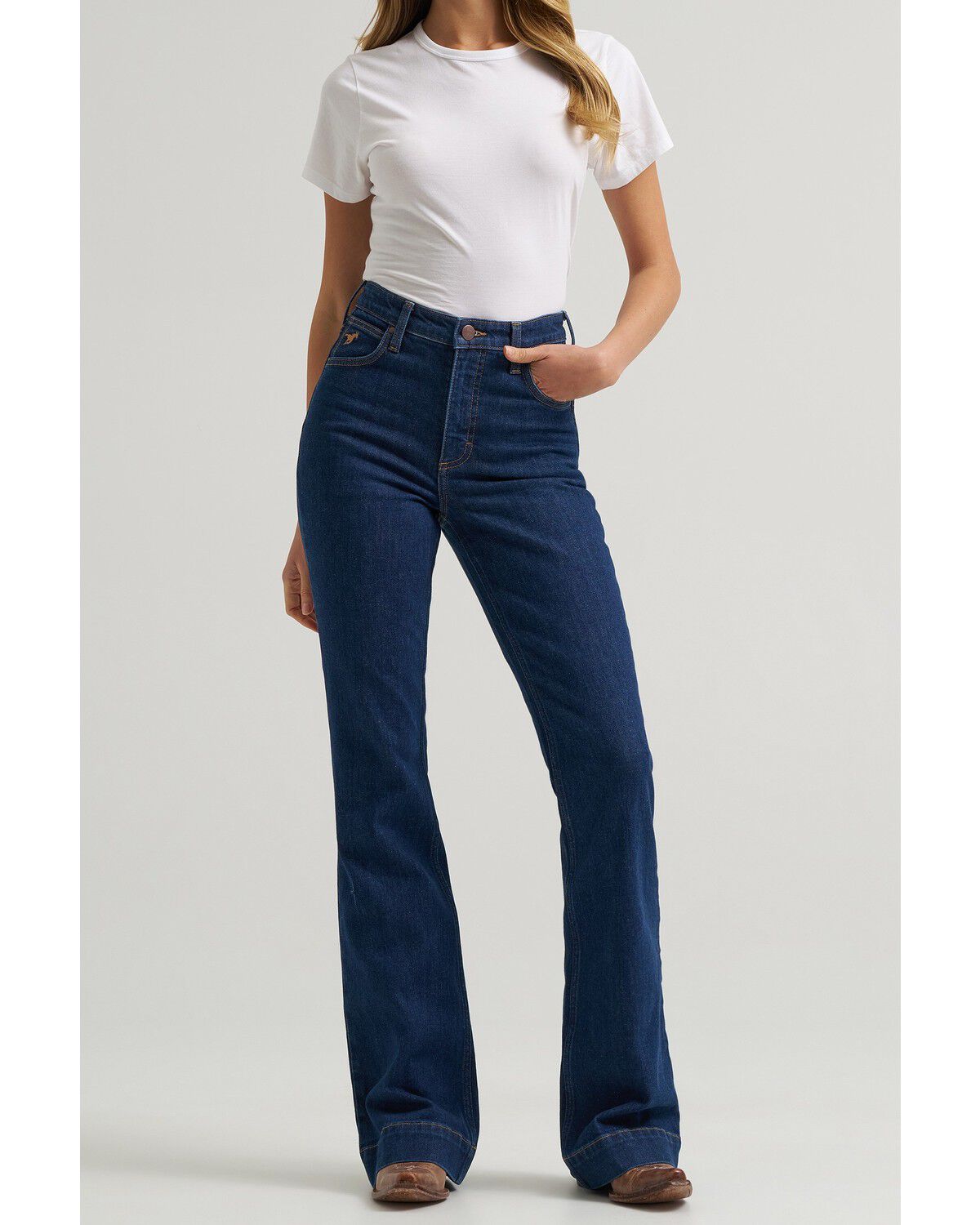 Image #1 - Wrangler Women's Emerie Dark Wash High Rise Bell Trouser Stretch Denim Riding Jeans, Dark Wash, hi-res