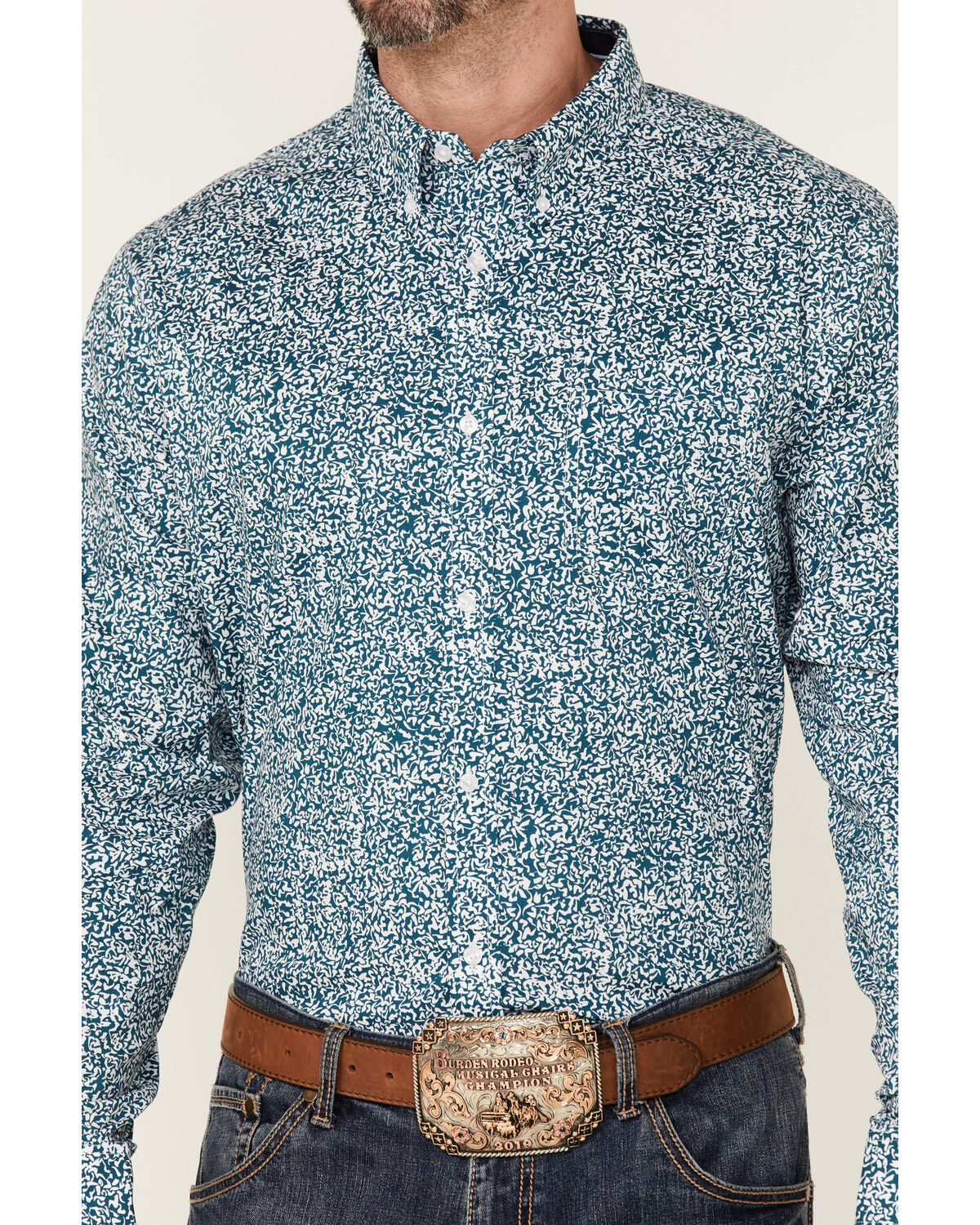 Image #3 - Cody James Core Men's Workforce Floral Print Long Sleeve Button-Down Western Shirt, Blue/white, hi-res