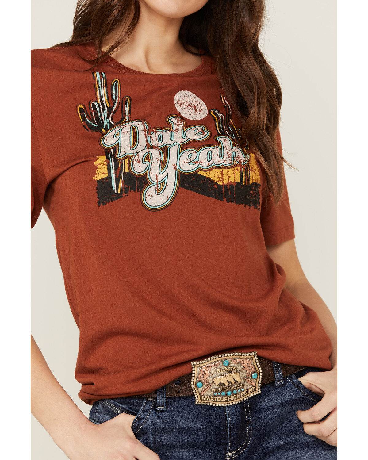 Image #3 - Panhandle Women's Dale Yeah Desert Short Sleeve Graphic Tee, Rust Copper, hi-res