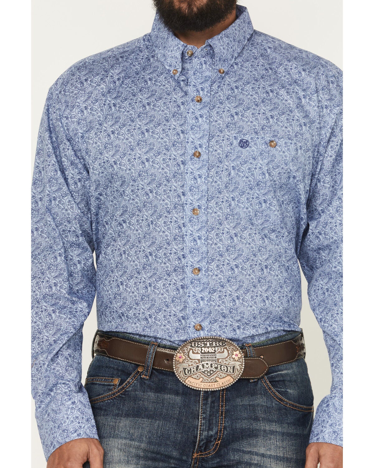 Image #3 - Wrangler Men's Paisley Print Long Sleeve Button-Down Stretch Western Shirt - Tall, Blue, hi-res
