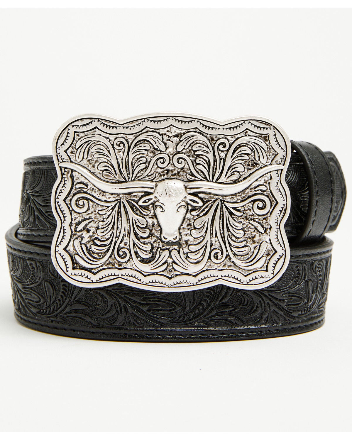 Image #1 - Cody James Boys' Huck Tooled Buckle Belt, Black, hi-res