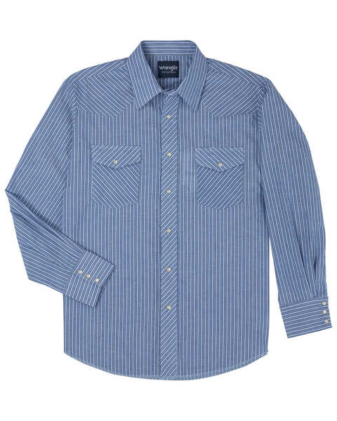 Image #3 - Wrangler Men's Assorted Stripe or Plaid Classic Long Sleeve Pearl Snap Western Shirt, , hi-res