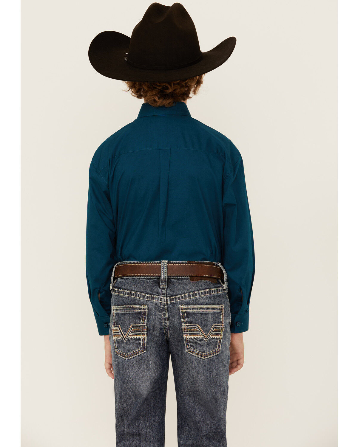 Image #4 - Panhandle Select Boys' Solid Long Sleeve Button-Down Stretch Western Shirt, Teal, hi-res