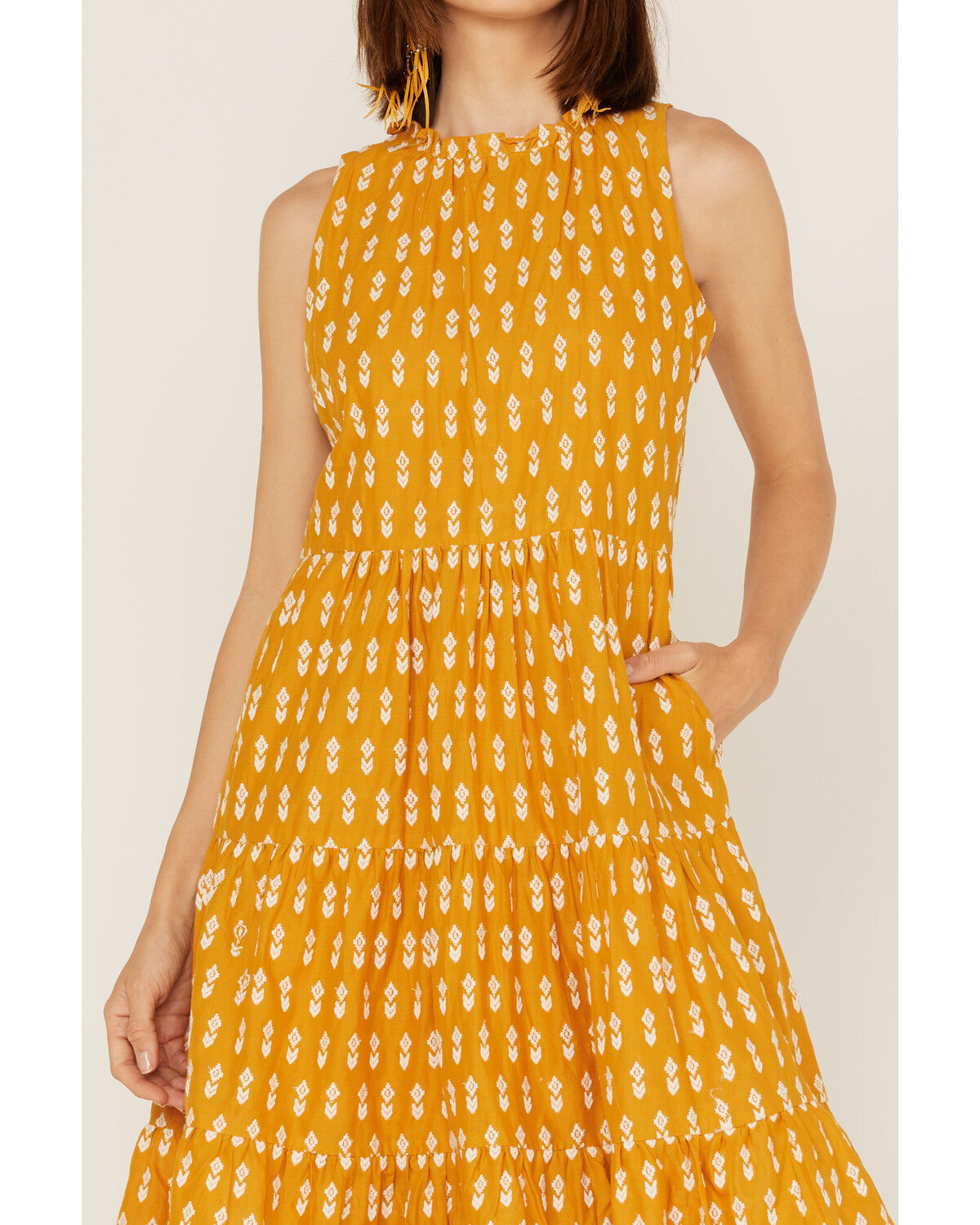 Image #3 - Stetson Women's Southwestern Embroidered Sleeveless Tiered Midi Dress, Yellow, hi-res