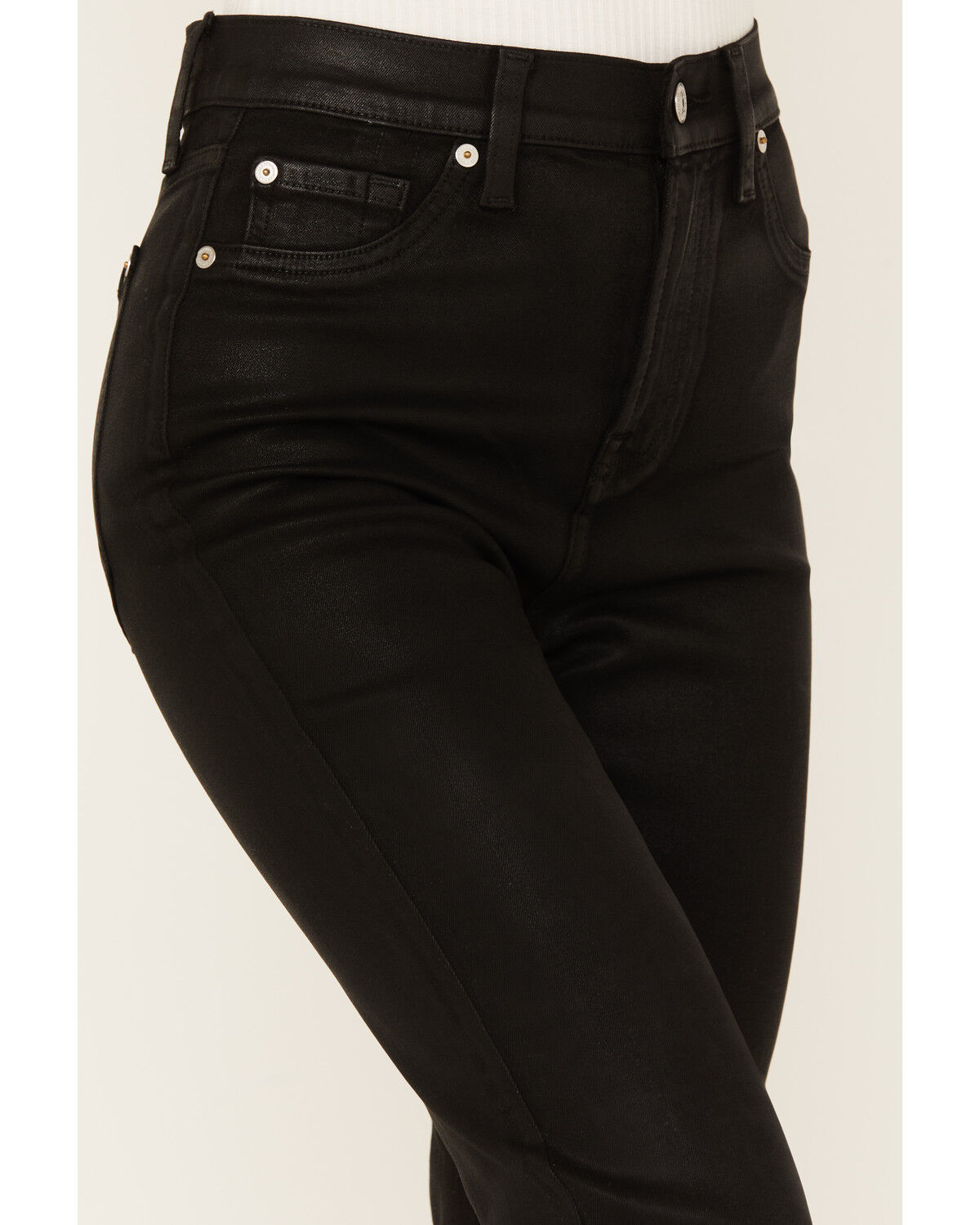 Image #2 - 7 For All Mankind Women's High Rise Coated Denim Slim Kick Flare Jeans, Black, hi-res