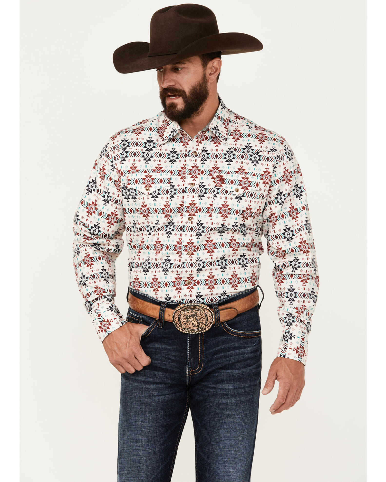 Rodeo Clothing Men s Southwestern Print Long Sleeve Snap Western Shirt Sheplers