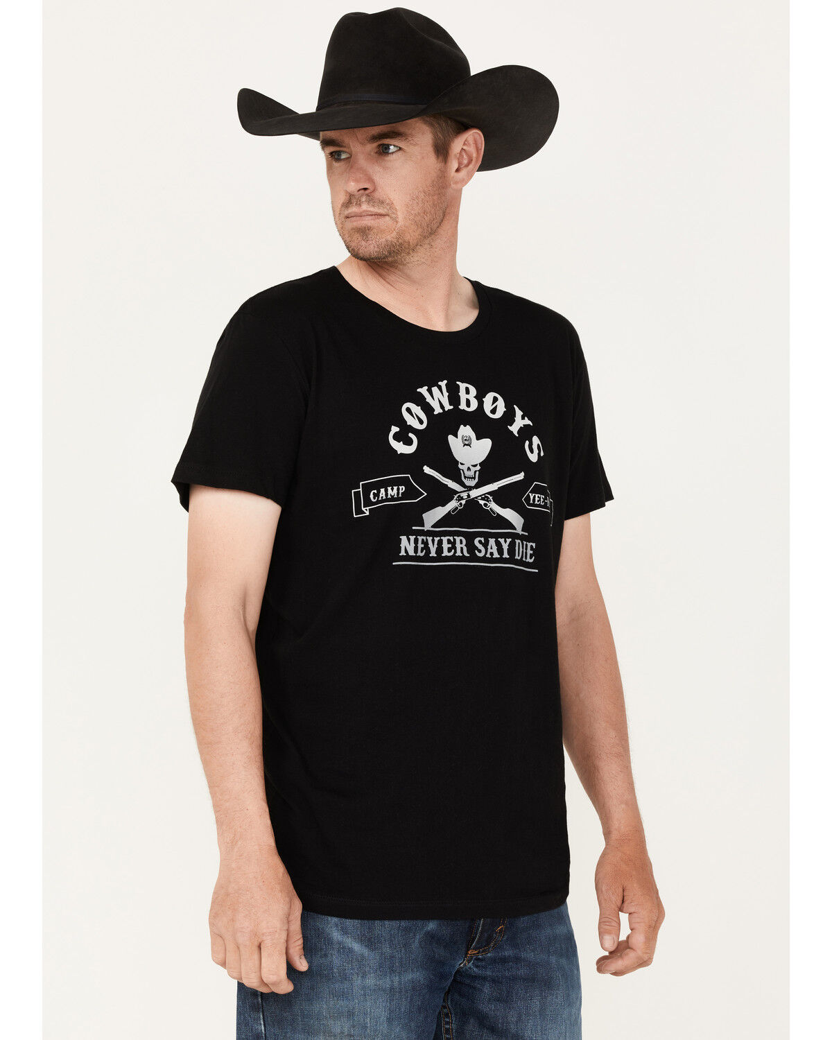 Image #1 - Cinch Men's Camp Yee-Haw Cowboys Never Say Die Graphic T-Shirt, Black, hi-res