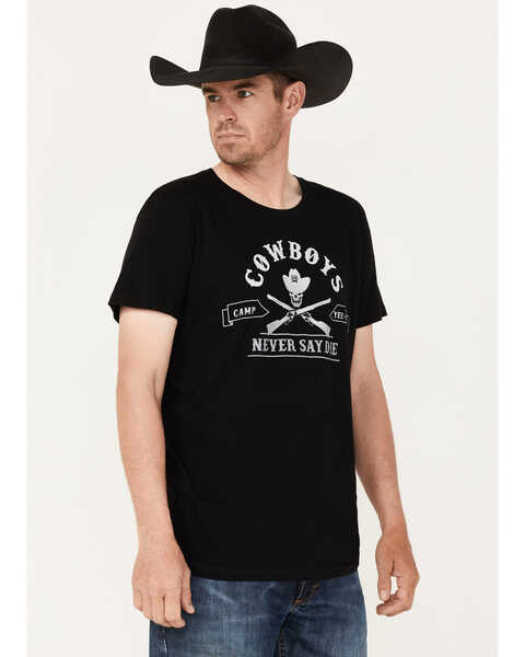 Image #1 - Cinch Men's Camp Yee-Haw Cowboys Never Say Die Graphic T-Shirt , Black, hi-res