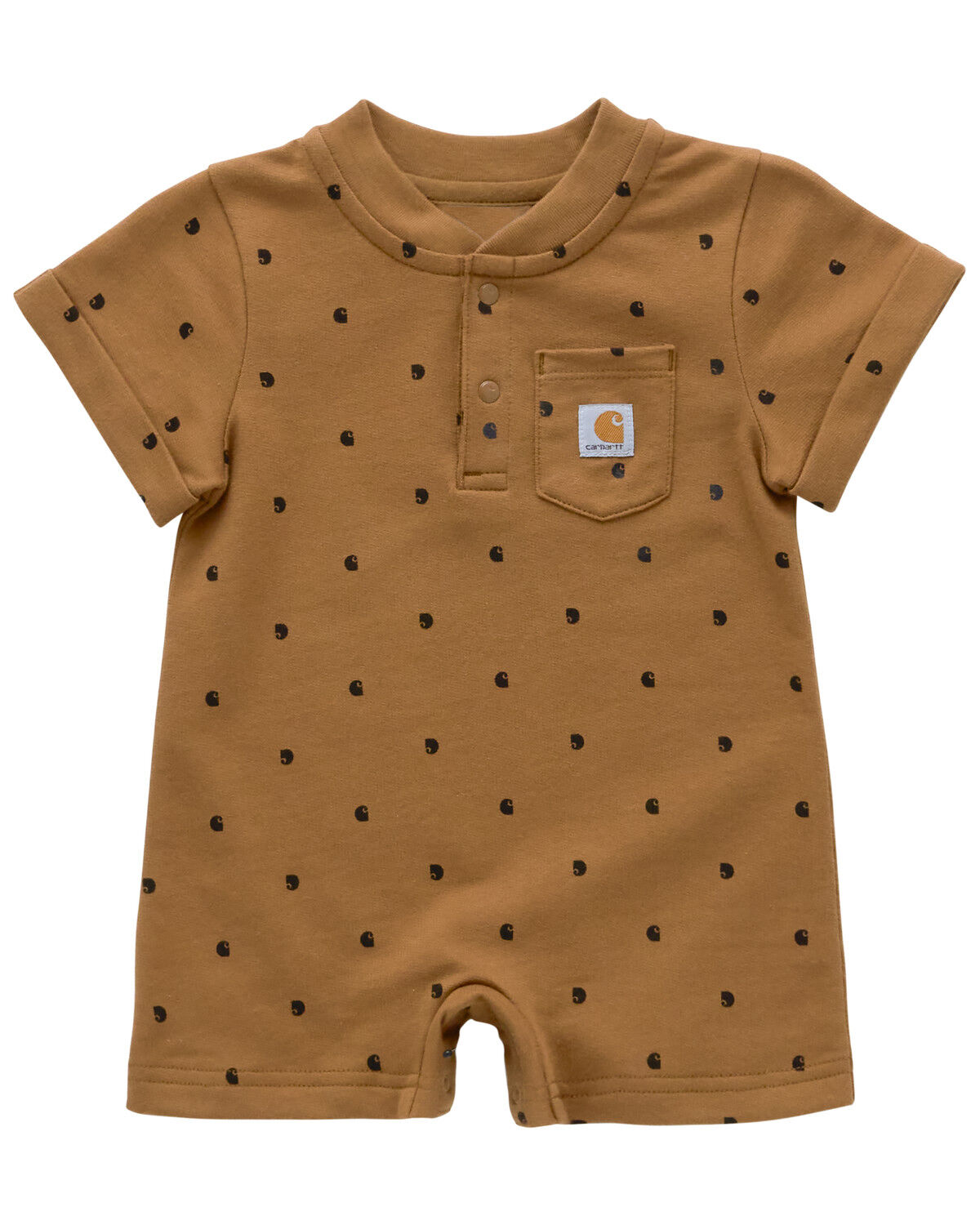 Image #1 - Carhartt Infant Boys' Logo Short Sleeve Snap Onesie, Brown, hi-res
