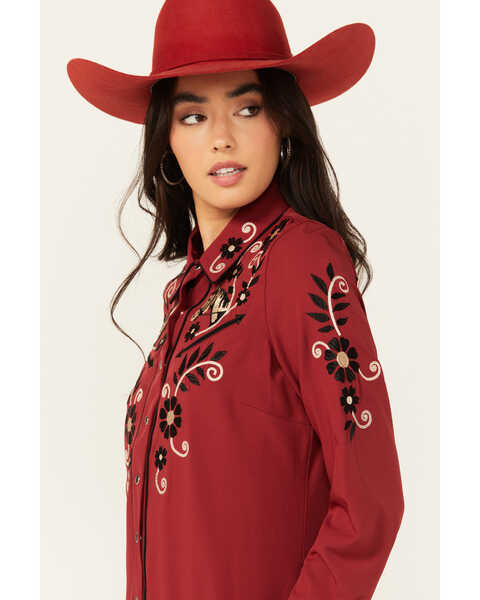 Image #2 - Roper Women's Floral Embroidered Long Sleeve Mini Dress, Red, hi-res