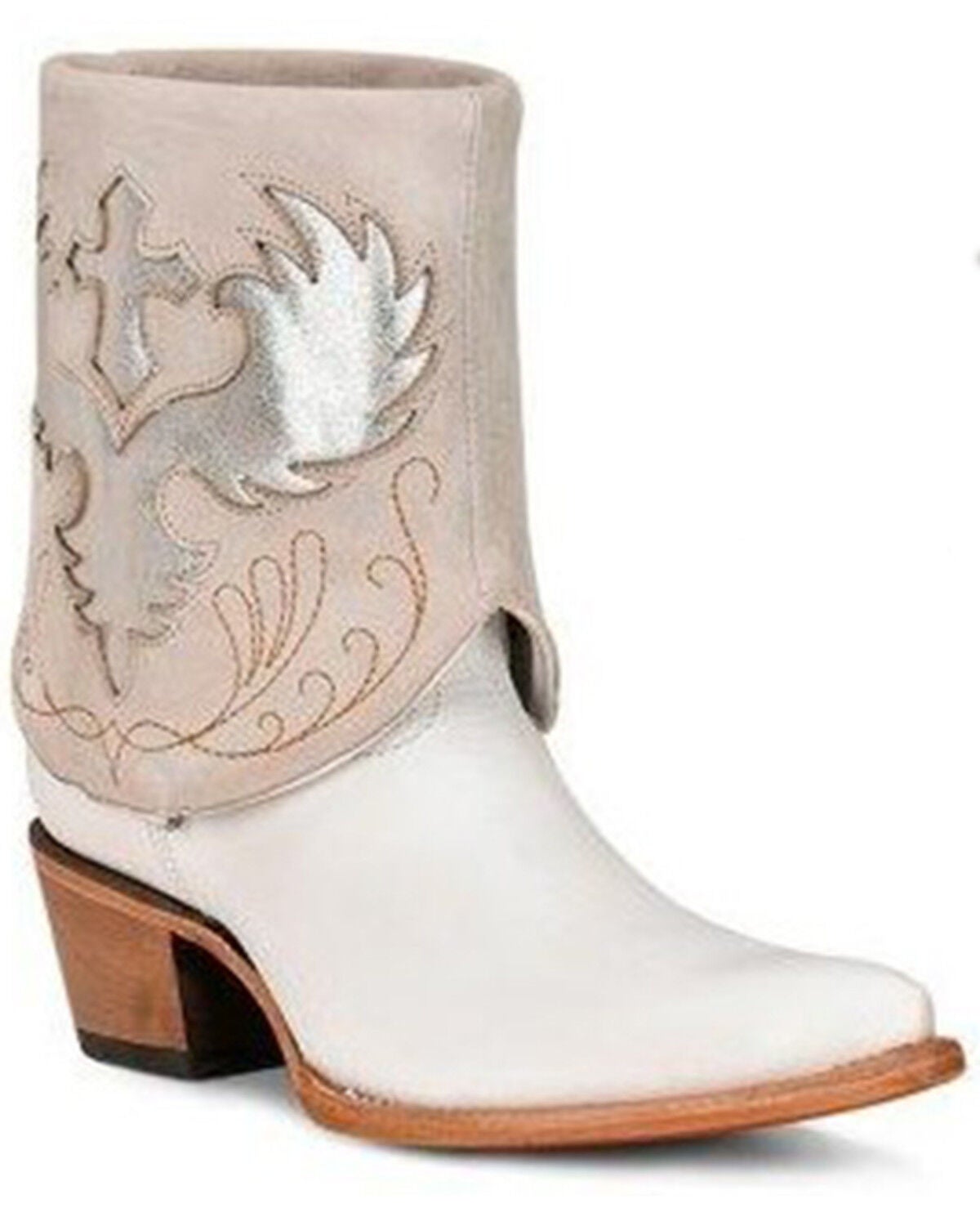 Corral Women's Lamb Wing & Cross Convertible Western Booties - Snip Toe, White, hi-res
