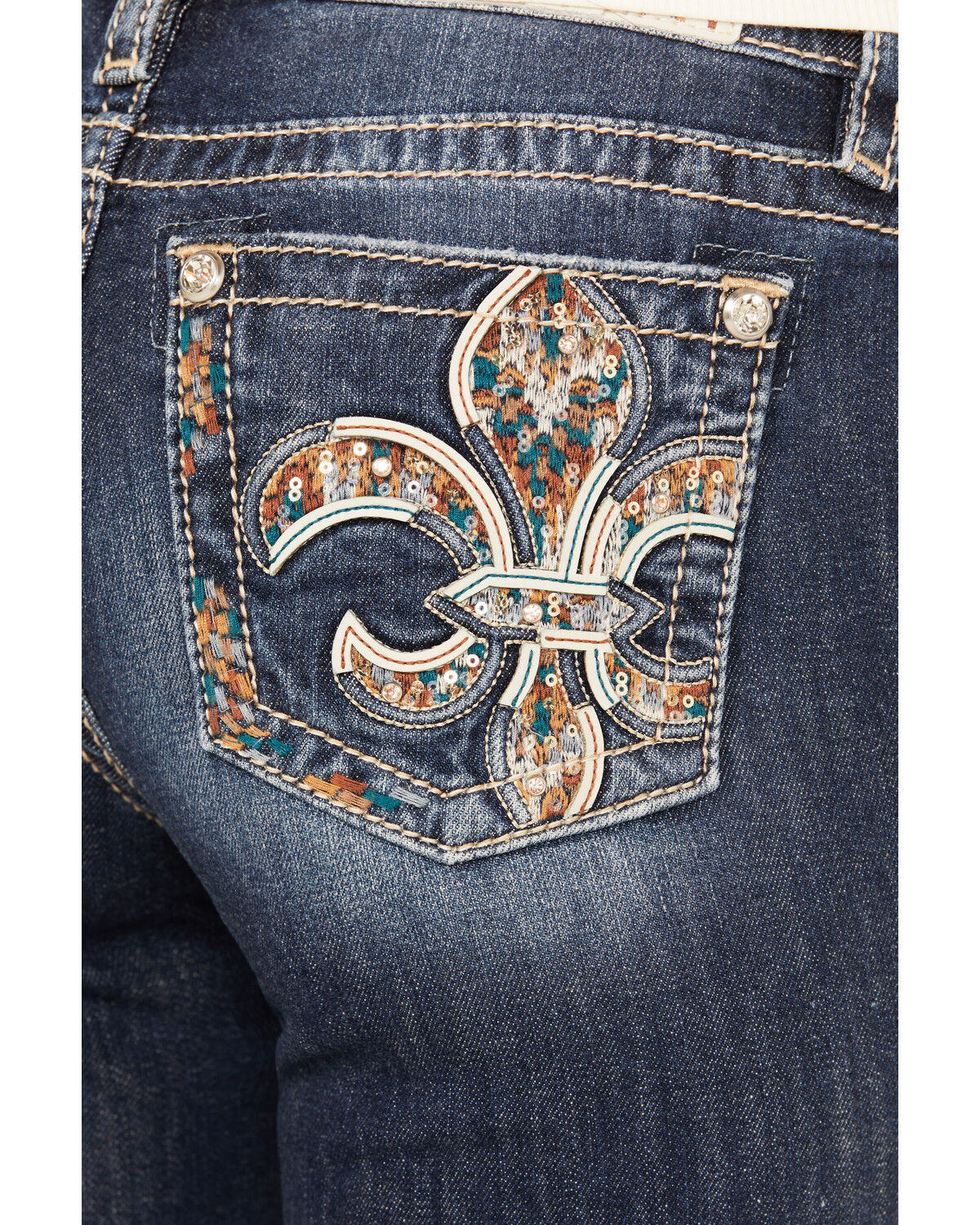 Image #2 - Miss Me Women's Dark Wash Mid Rise Stretch Bootcut Jeans, Dark Wash, hi-res