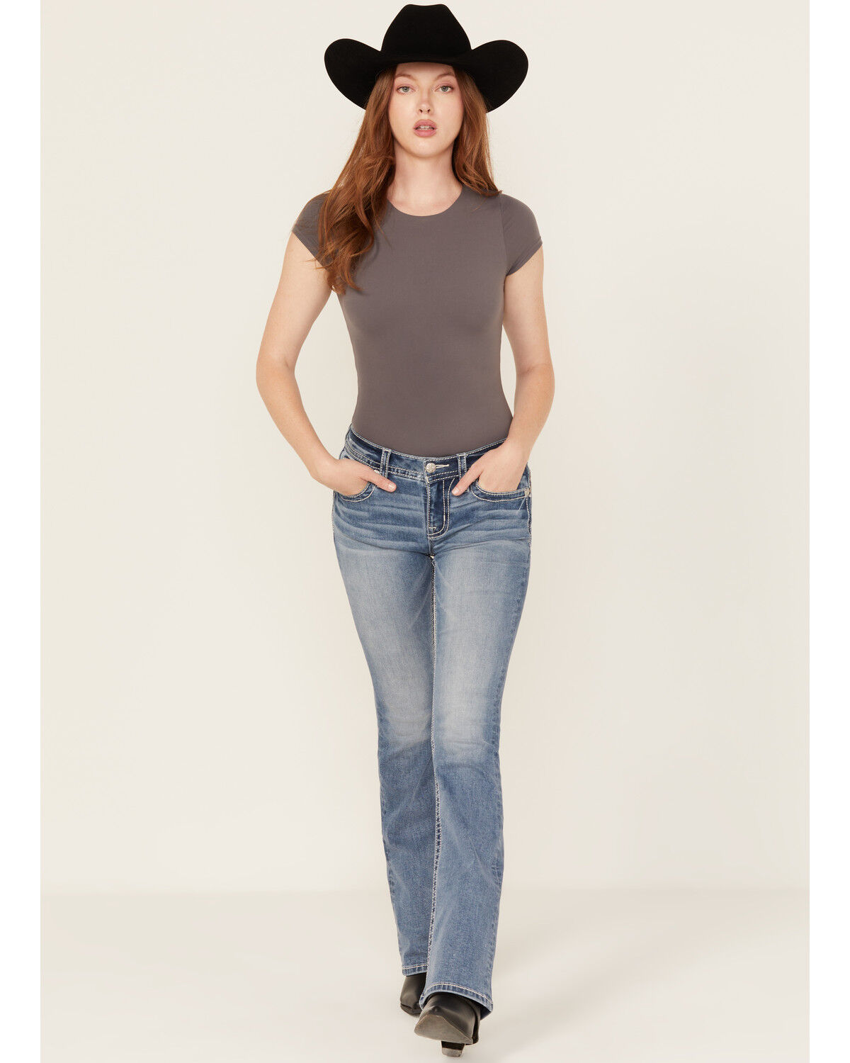 Image #3 - Miss Me Women's Medium Wash Wing Embroidered 30" Bootcut Stretch Jeans, Medium Wash, hi-res