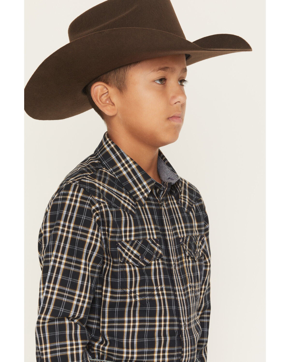 Image #2 - Cody James Boys' Warriors Way Plaid Print Long Sleeve Snap Western Shirt, Dark Blue, hi-res