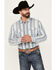Image #1 - Scully Men's Serape Striped Long Sleeve Pearl Snap Western Shirt, Light Blue, hi-res