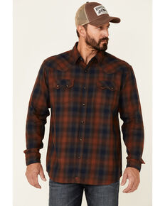 Moonshine Spirit Men's Rusty Large Plaid Long Sleeve Snap Western Flannel Shirt , Rust Copper, hi-res