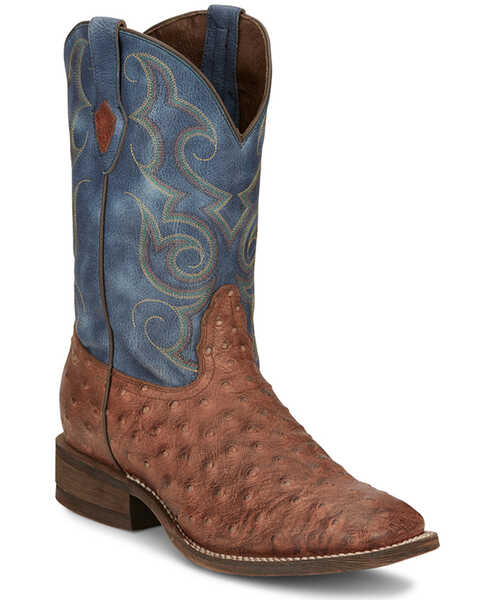 Image #1 - Nocona Men's Ostrich Print Western Boots - Broad Square Toe, Tan, hi-res