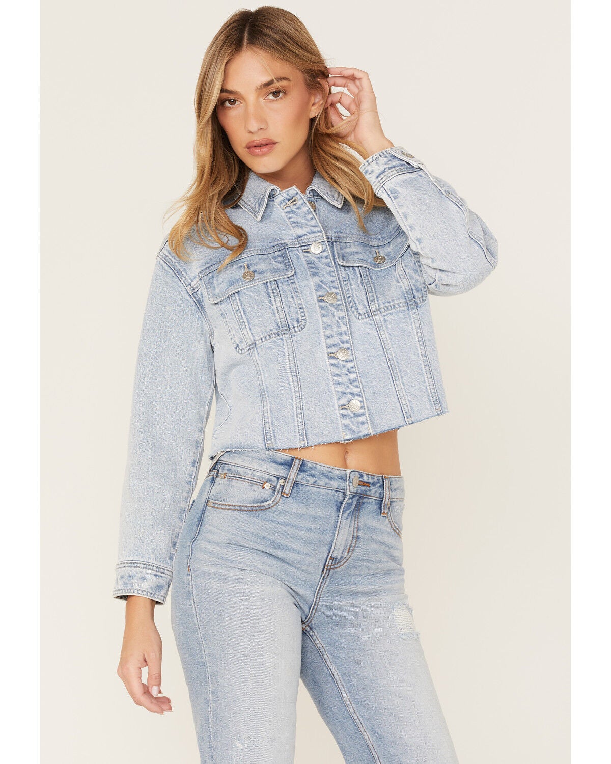 Image #2 - Cleo + Wolf Women's Light Wash Stretch Desert Scene Embroidered Cropped Denim Jacket, , hi-res