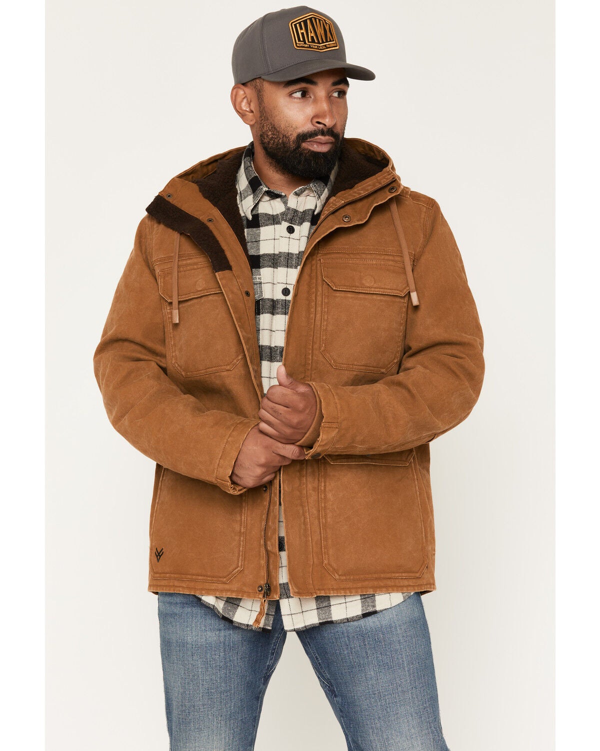 Image #1 - Hawx Men's Duke Sherpa Lined Washed Duck Canvas Hooded Jacket, Rust Copper, hi-res