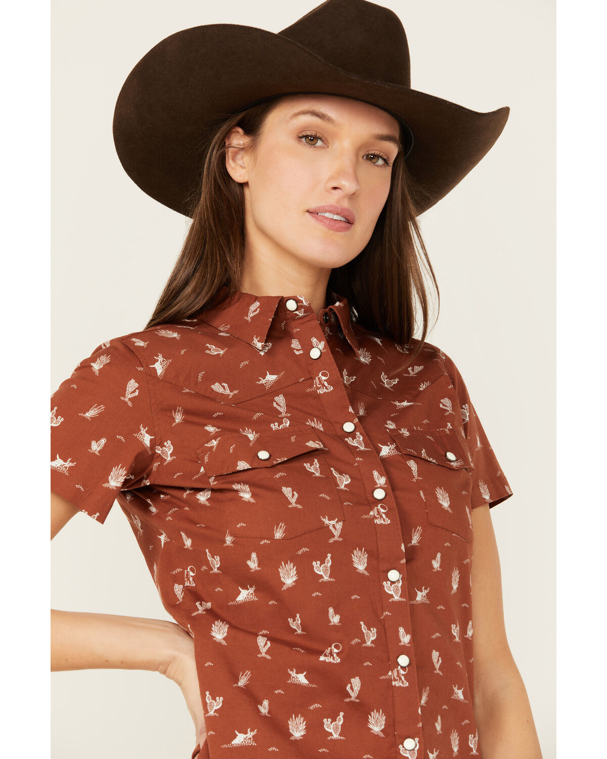 Image #2 - Shyanne Women's Desert Conversational Short Sleeve Stretch Snap Western Shirt, Lt Brown, hi-res