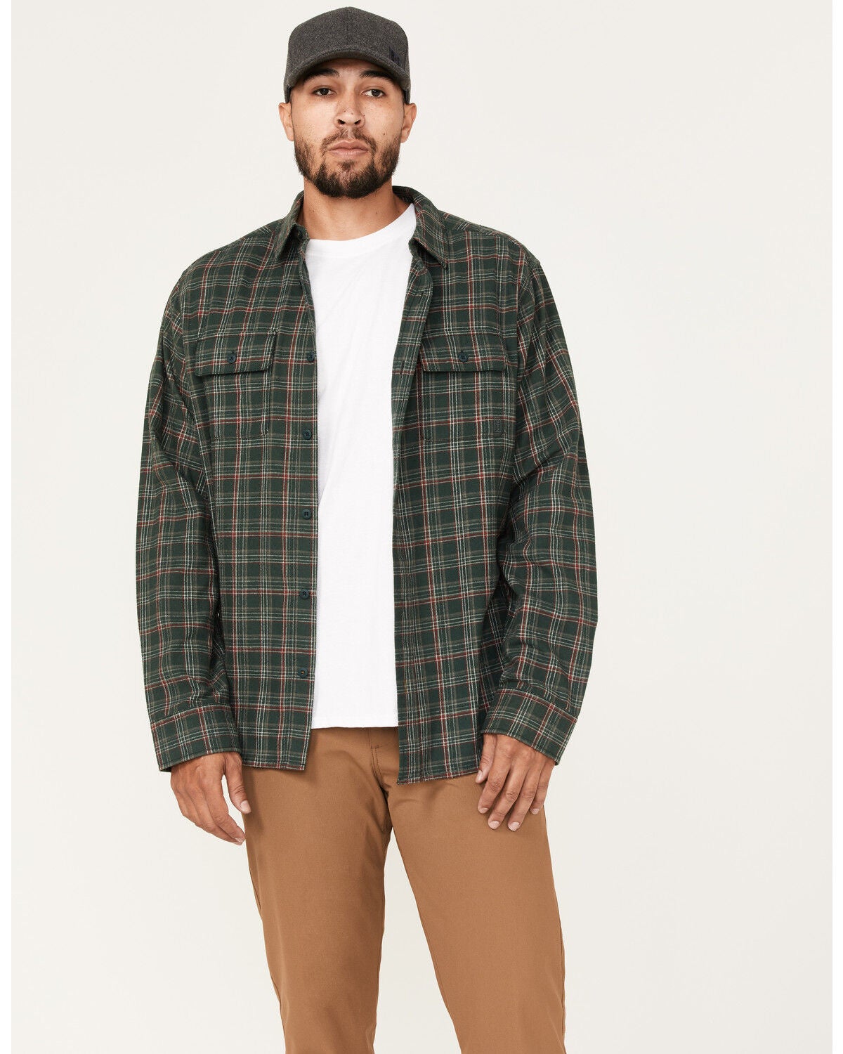 Brothers and Sons Men's Everyday Plaid Print Long Sleeve Button Down Western Flannel Shirt, Dark Green, hi-res