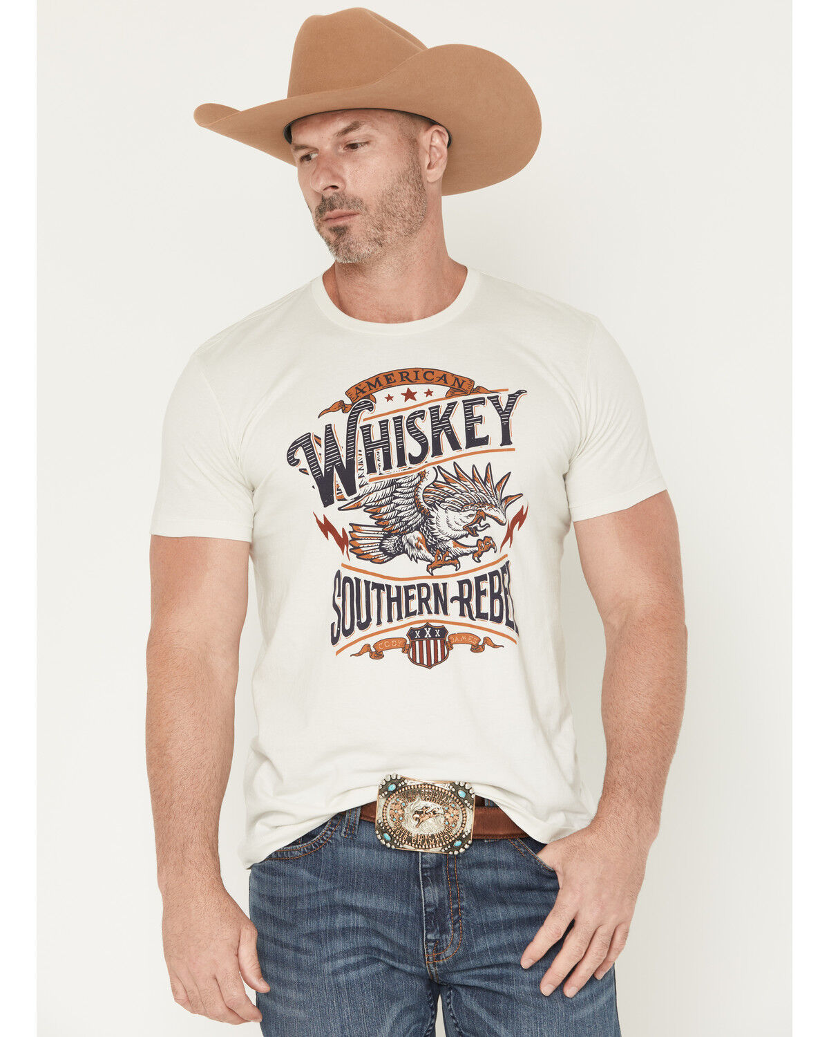 Image #1 - Cody James Men's American Whiskey Short Sleeve Graphic T-Shirt, Cream, hi-res