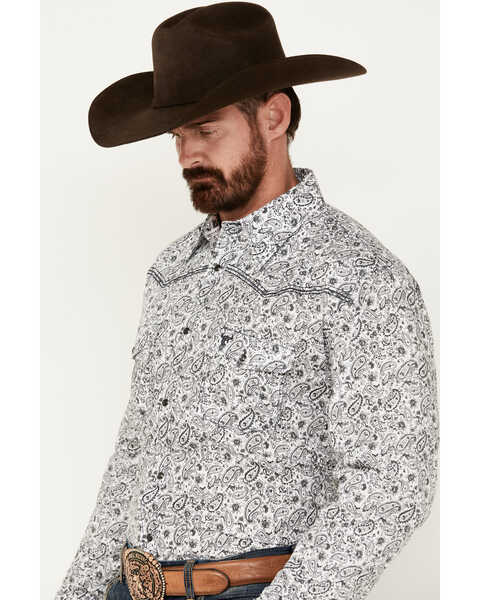 Image #2 - Cowboy Hardware Men's Range Paisley Print Long Sleeve Snap Western Shirt, White, hi-res