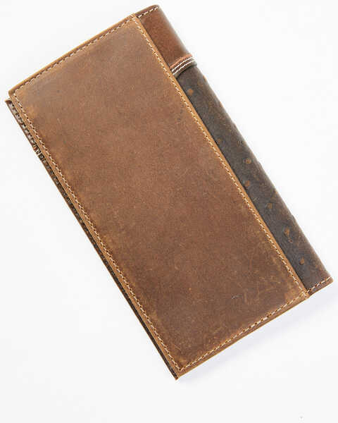 Image #3 - Cody James Men's Ostrich Tooled Checkbook Wallet, Brown, hi-res