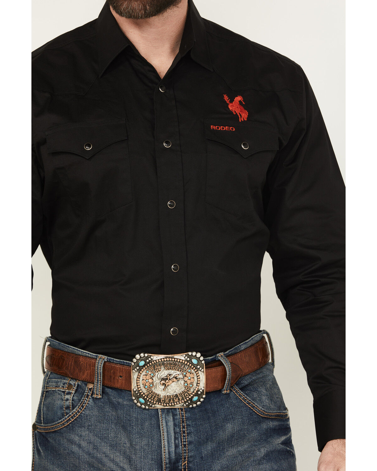 Image #3 - Rodeo Clothing Men's Boot Barn Exclusive Mexico Embroidered Long Sleeve Snap Western Shirt, Black, hi-res