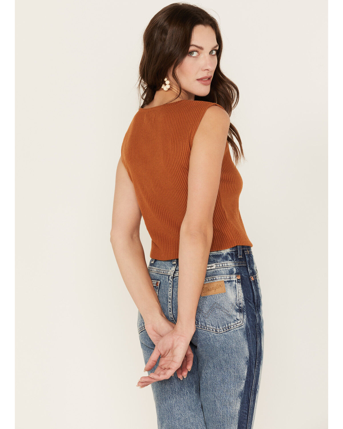 Image #4 - Cleo + Wolf Women's Ribbed V-Neck Tank, Brown, hi-res