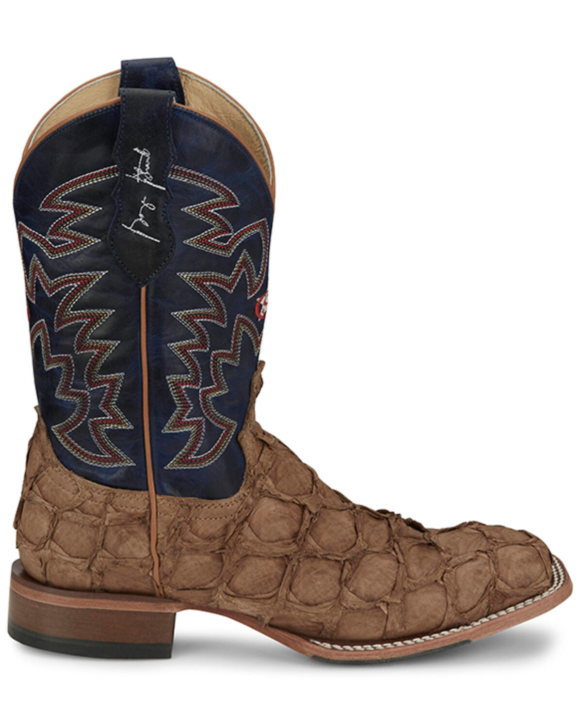 Image #2 - Justin Men's Ocean Front Exotic Pirarucu Western Boots - Broad Square Toe, Tan, hi-res