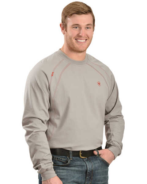 Image #1 - Ariat Men's Flame Resistant Crew Work Shirt - Big & Tall, Silver, hi-res