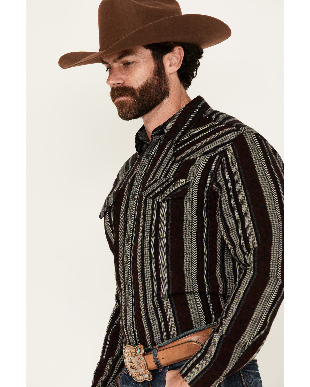 Image #3 - Cody James Men's Caspian Serape Striped Long Sleeve Snap Western Shirt, Burgundy, hi-res