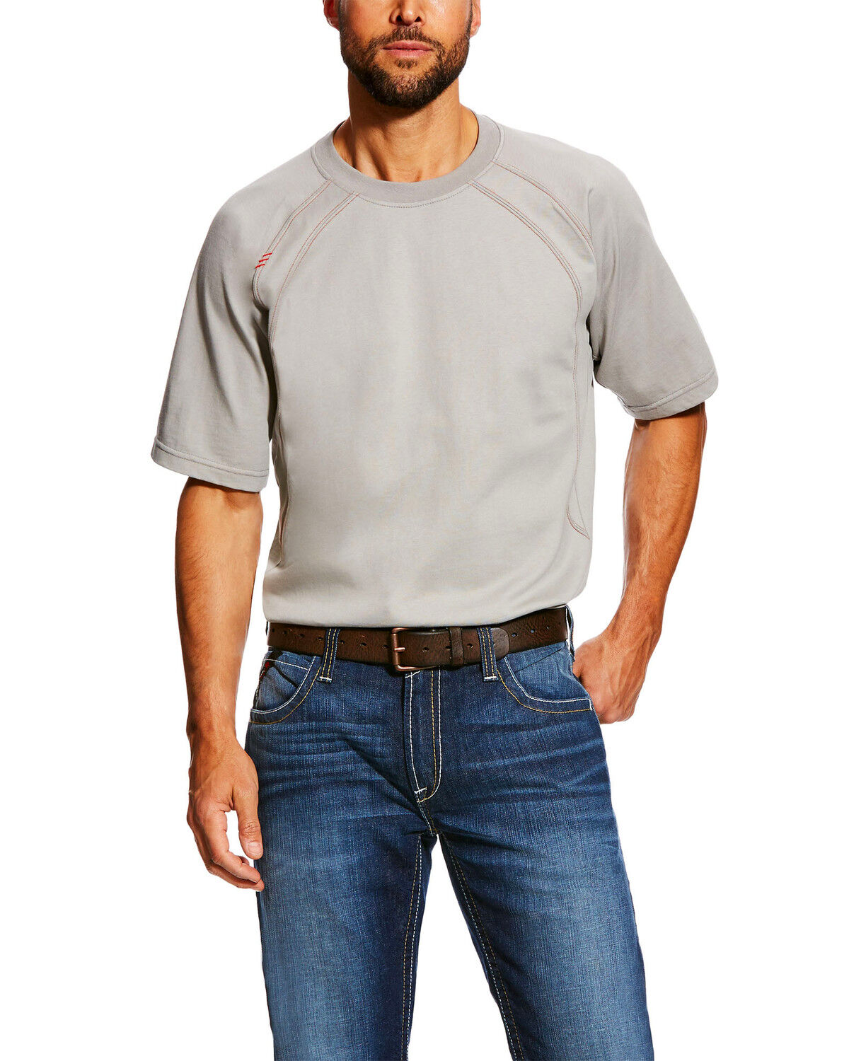 Image #1 - Ariat Men's FR Short Sleeve Crew Work Shirt, Grey, hi-res