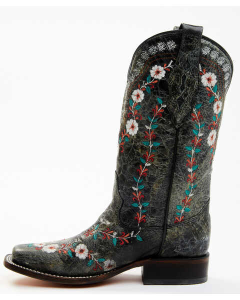 Image #4 - Corral Women's Floral Blacklight Western Boots - Square Toe , Black, hi-res